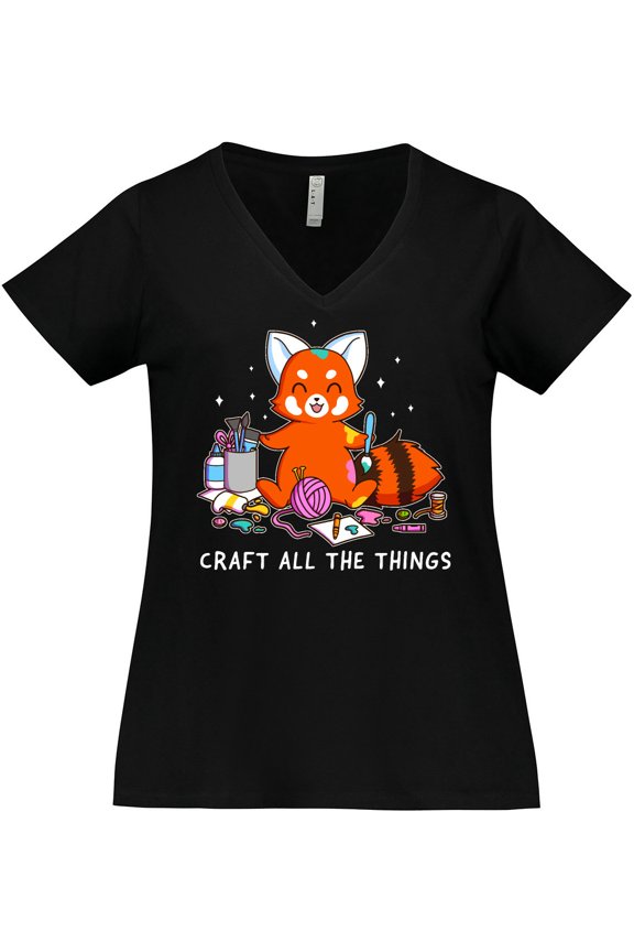 Red Panda Craft All the Things Women's Plus Size V-Neck T-Shirt