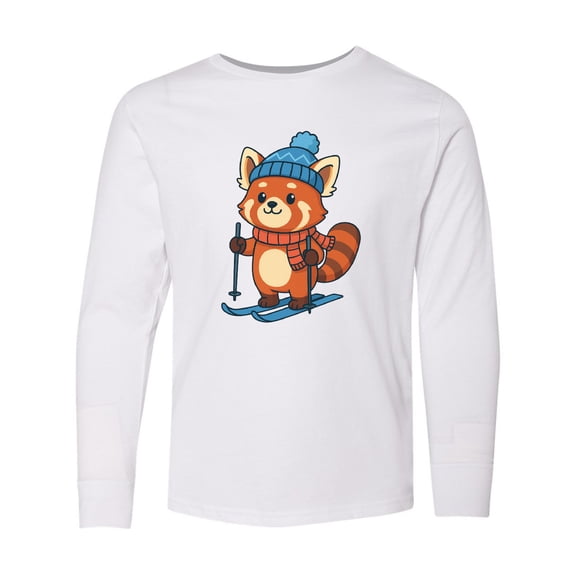 Inktastic Red Panda Skiing Long Sleeve Youth T-Shirt