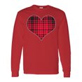 thumbnail image 1 of Inktastic Red Plaid Heart Long Sleeve T-Shirt, 1 of 5