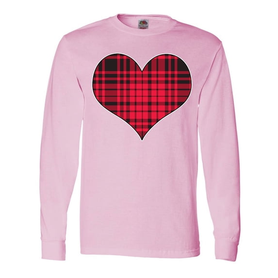 Inktastic Red Plaid Heart Long Sleeve T-Shirt