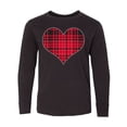 thumbnail image 1 of Inktastic Red Plaid Heart Long Sleeve Youth T-Shirt, 1 of 5