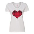 thumbnail image 1 of Inktastic Red Plaid Heart Women's V-Neck T-Shirt, 1 of 5
