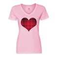 thumbnail image 1 of Inktastic Red Plaid Heart Women's V-Neck T-Shirt, 1 of 5