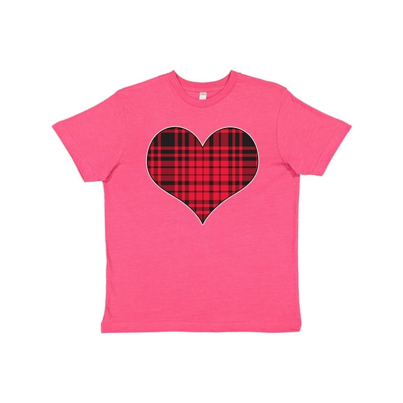 Inktastic Red Plaid Heart Youth T-Shirt