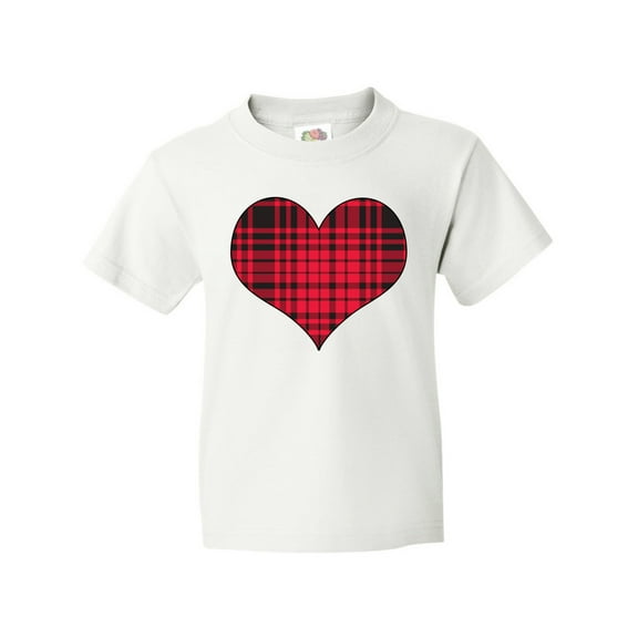 Inktastic Red Plaid Heart Youth T-Shirt