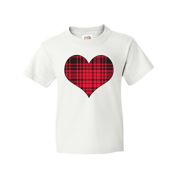 Inktastic Red Plaid Heart Youth T-Shirt