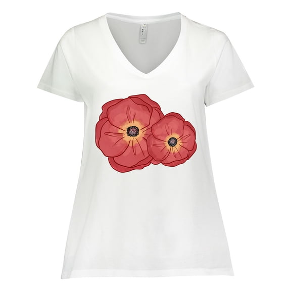 Inktastic Red Poppy Flowers Women's Plus Size V-Neck T-Shirt