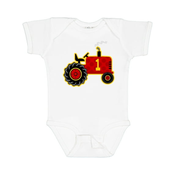 Inktastic Red Tractor 1st Birthday Boys Baby Bodysuit