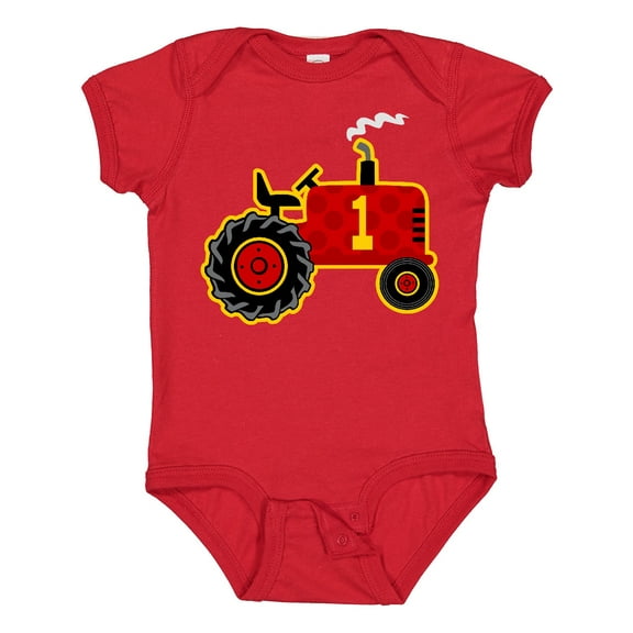 Inktastic Red Tractor 1st Birthday Boys Baby Bodysuit