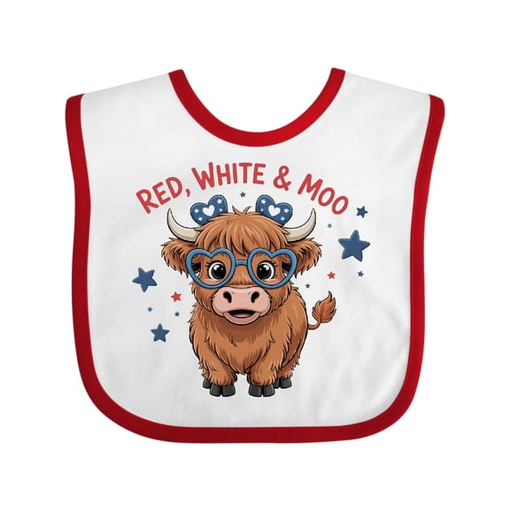 Inktastic Red White and Moo Patriotic Cow Boys or Girls Baby Bib