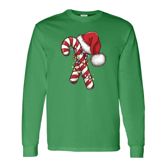 Inktastic Red and White Candy Cane Santa Christmas Funny Xmas Lights Long Sleeve T-Shirt