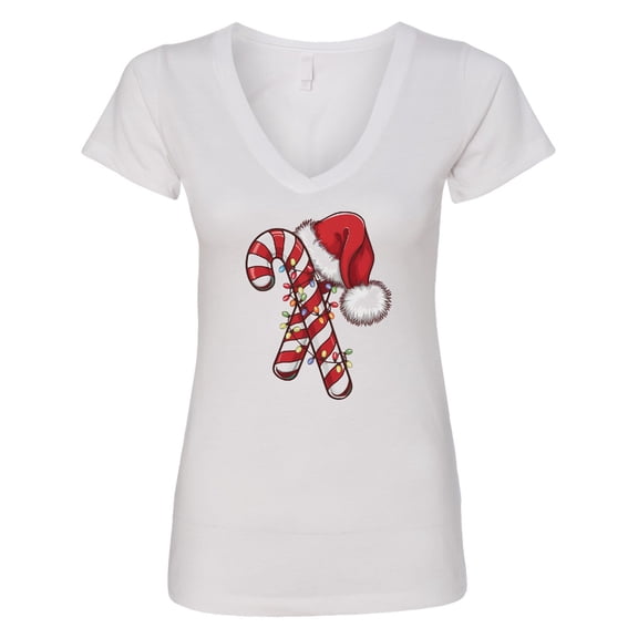 Inktastic Red and White Candy Cane Santa Christmas Funny Xmas Lights Women's V-Neck T-Shirt