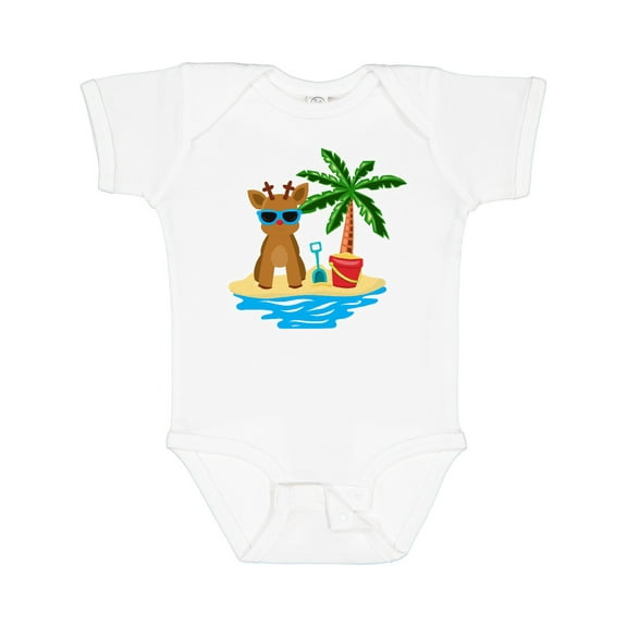 Inktastic Reindeer on the Beach with Palm Tree Boys or Girls Baby Bodysuit