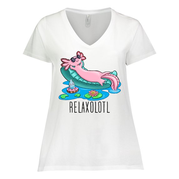 Inktastic Relaxolotl- Cute Axolotl on Summer Vacation Women's Plus Size V-Neck T-Shirt