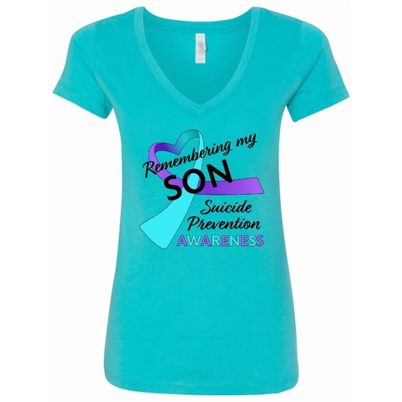 Inktastic Remembering My Son Suicide Prevention Awareness Women's V-Neck T-Shirt