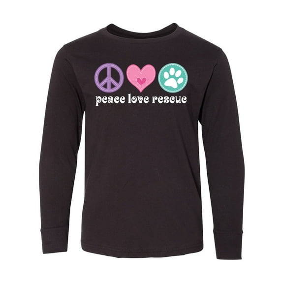 Inktastic Rescue Dogs Peace Love Rescue Pet Gift Long Sleeve Youth T-Shirt