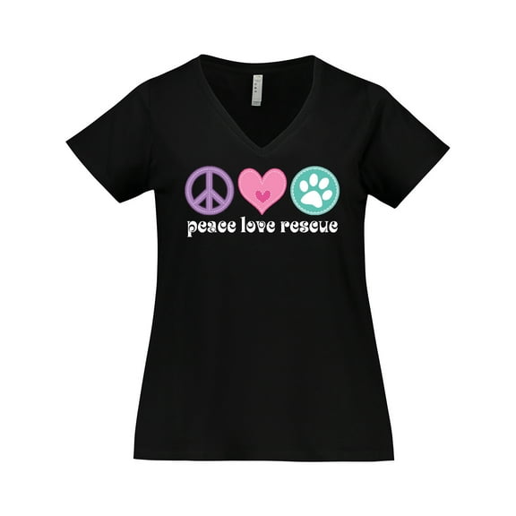 Inktastic Rescue Dogs Peace Love Rescue Pet Gift Women's Plus Size V-Neck T-Shirt