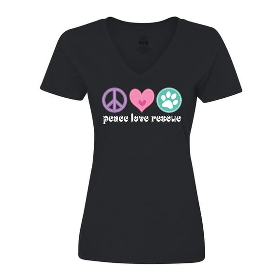 Inktastic Rescue Dogs Peace Love Rescue Pet Gift Women's V-Neck T-Shirt