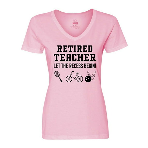 Inktastic Retired Teacher- Let the Recess Begin Women's V-Neck T-Shirt