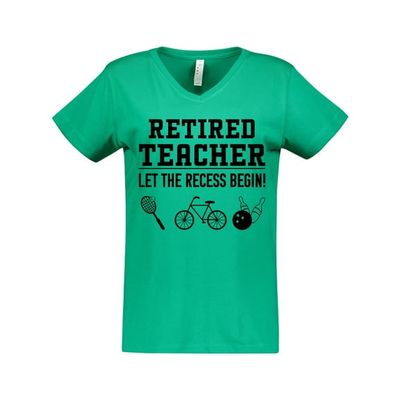 Inktastic Retired Teacher- Let the Recess Begin Women's V-Neck T-Shirt