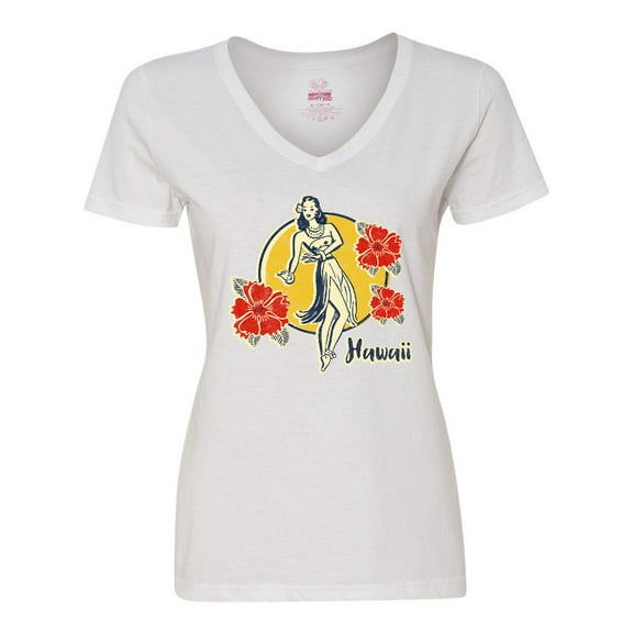 Inktastic Retro Hula Girl Women's V-Neck T-Shirt