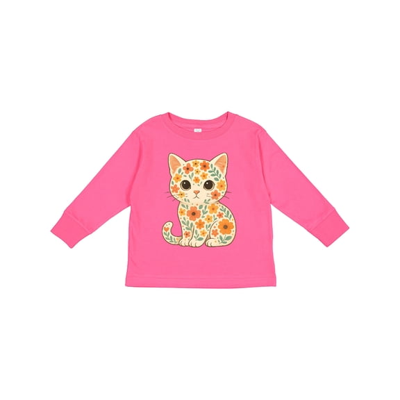 Inktastic Retro Kitty Cat Flowered Girls Long Sleeve Toddler T-Shirt