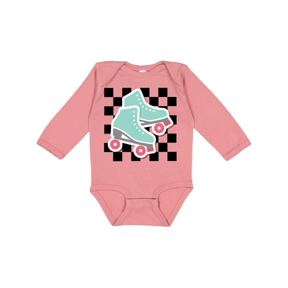 Inktastic Retro Skating Roller Skates Checkered Girls Long Sleeve Baby Bodysuit