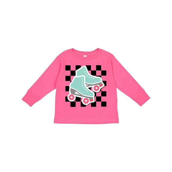 Inktastic Retro Skating Roller Skates Checkered Girls Long Sleeve Toddler T-Shirt