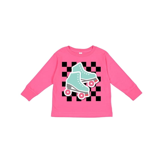 Inktastic Retro Skating Roller Skates Checkered Girls Long Sleeve Toddler T-Shirt