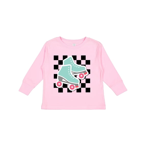 Inktastic Retro Skating Roller Skates Checkered Girls Long Sleeve Toddler T-Shirt