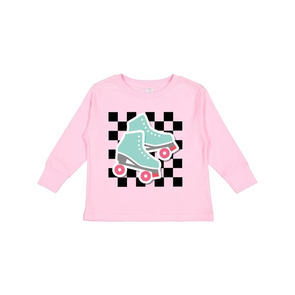 Inktastic Retro Skating Roller Skates Checkered Girls Long Sleeve Toddler T-Shirt
