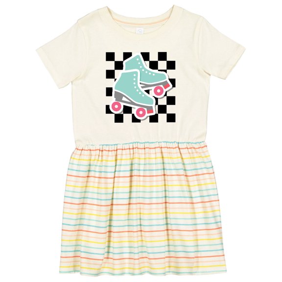 Inktastic Retro Skating Roller Skates Checkered Girls Toddler Dress