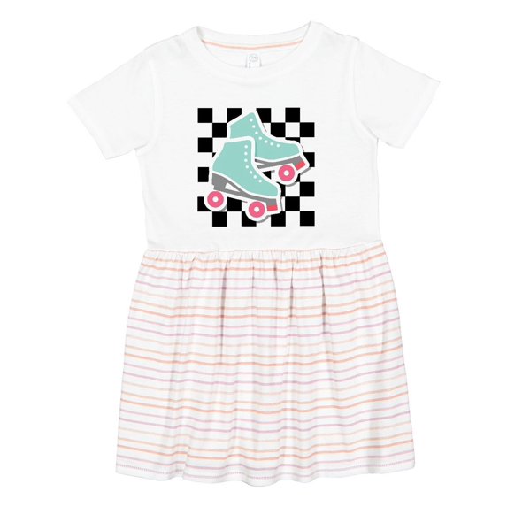 Inktastic Retro Skating Roller Skates Checkered Girls Toddler Dress