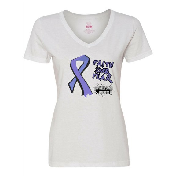 Inktastic Ribbon Faith over Fear Esophageal Cancer Awareness Women's V-Neck T-Shirt