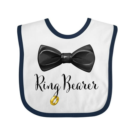 Inktastic Ring Bearer Black Bow Tie and Gold Wedding Ring Boys Baby Bib