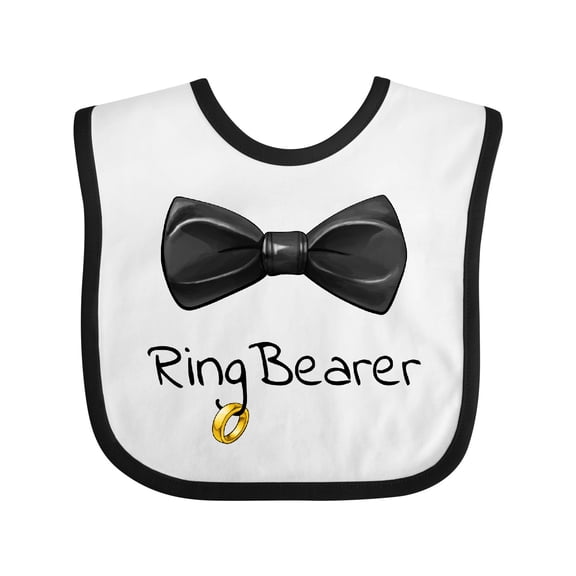 Inktastic Ring Bearer- Black Bow Tie Boys Baby Bib