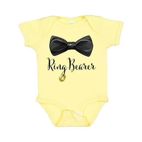 Inktastic Ring Bearer Black Bow Tie and Gold Wedding Ring Boys Baby Bodysuit