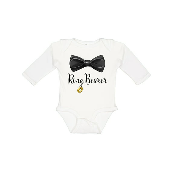 Inktastic Ring Bearer Black Bow Tie and Gold Wedding Ring Boys Long Sleeve Baby Bodysuit