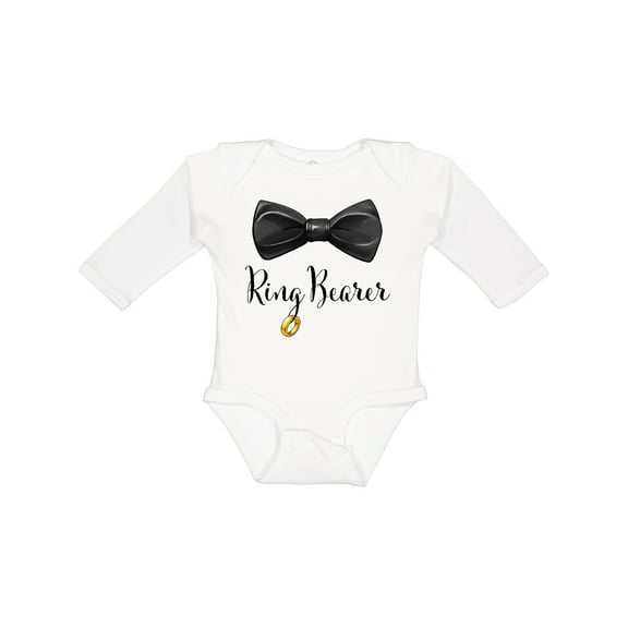 Inktastic Ring Bearer Black Bow Tie and Gold Wedding Ring Boys Long Sleeve Baby Bodysuit