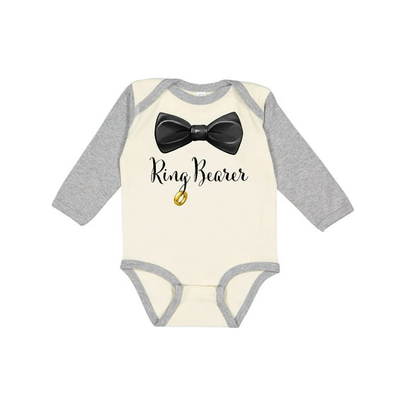 Inktastic Ring Bearer Black Bow Tie and Gold Wedding Ring Boys Long Sleeve Baby Bodysuit