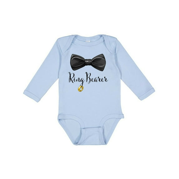 Inktastic Ring Bearer Black Bow Tie and Gold Wedding Ring Boys Long Sleeve Baby Bodysuit