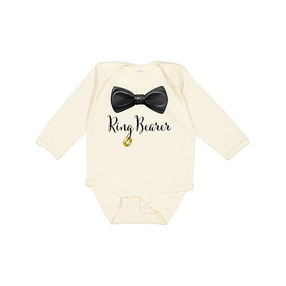 Inktastic Ring Bearer Black Bow Tie and Gold Wedding Ring Boys Long Sleeve Baby Bodysuit
