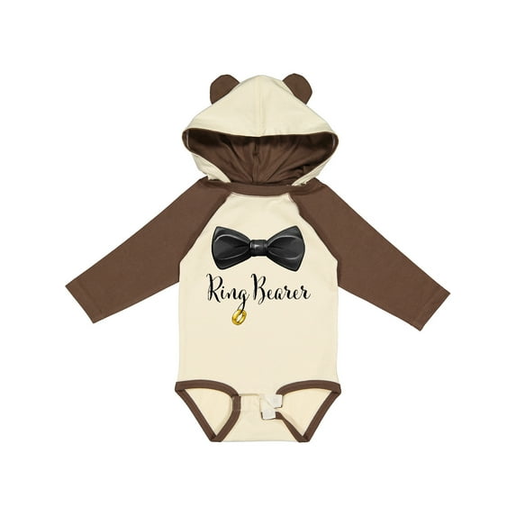 Inktastic Ring Bearer Black Bow Tie and Gold Wedding Ring Boys Long Sleeve Baby Bodysuit