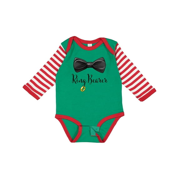 Inktastic Ring Bearer Black Bow Tie and Gold Wedding Ring Boys Long Sleeve Baby Bodysuit