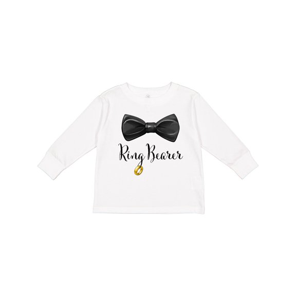 Inktastic Ring Bearer Black Bow Tie and Gold Wedding Ring Boys Long Sleeve Toddler T-Shirt