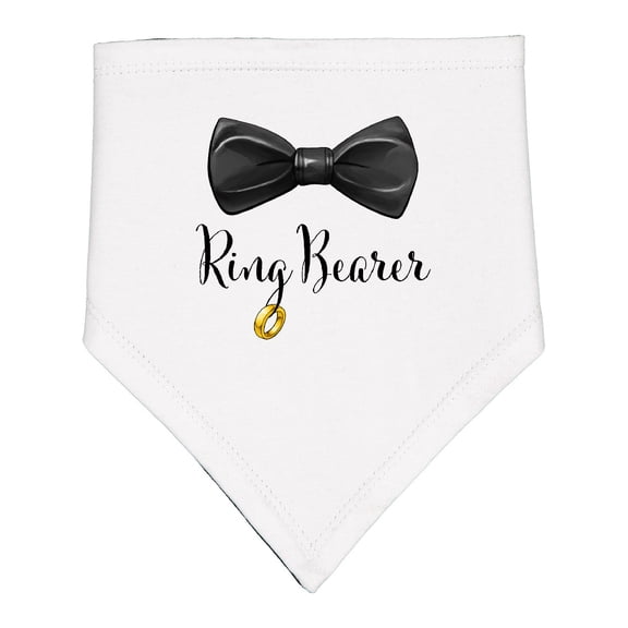 Inktastic Ring Bearer Black Bow Tie and Gold Wedding Ring Baby Bandana Bib