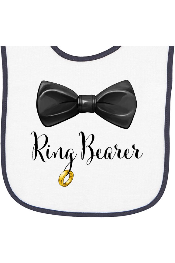 Ring Bearer Black Bow Tie and Gold Wedding Ring Baby Terry Cloth Bib