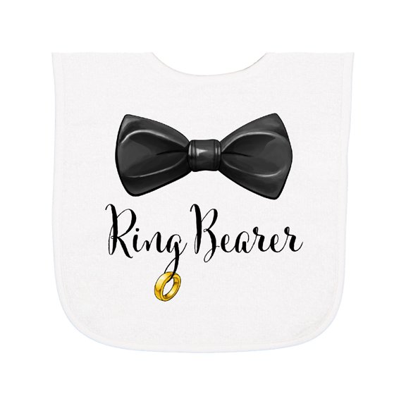 Inktastic Ring Bearer Black Bow Tie and Gold Wedding Ring Baby Terry Cloth Bib