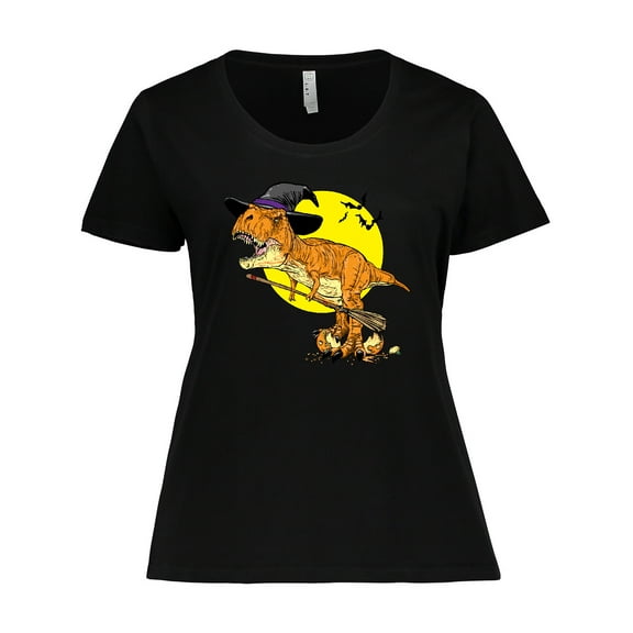 Inktastic Roaring Tyrannosaurus Rex Witch on Halloween Women's Plus Size T-Shirt