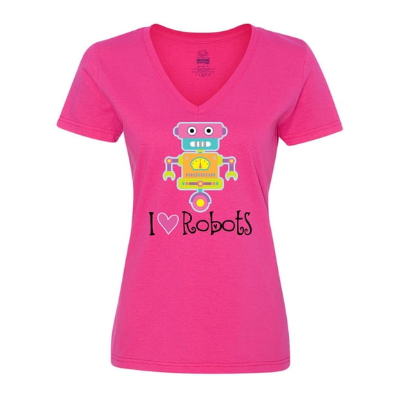 Inktastic Robotics Girl I Love Robots Women's V-Neck T-Shirt